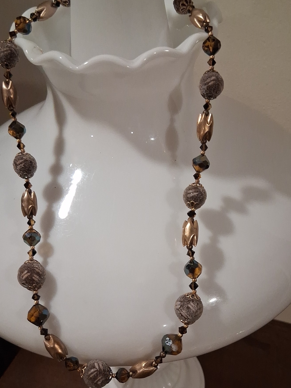 Elegant Brown and Gold Beaded Women's Toggle Necklace